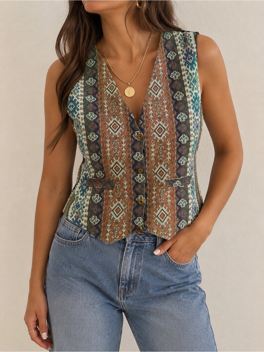 Vintage Southwest Tapestry Vest Boho Western Festival Cottagecore M/L